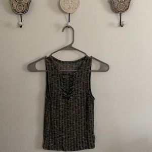American Eagle gray ribbed cross front tank